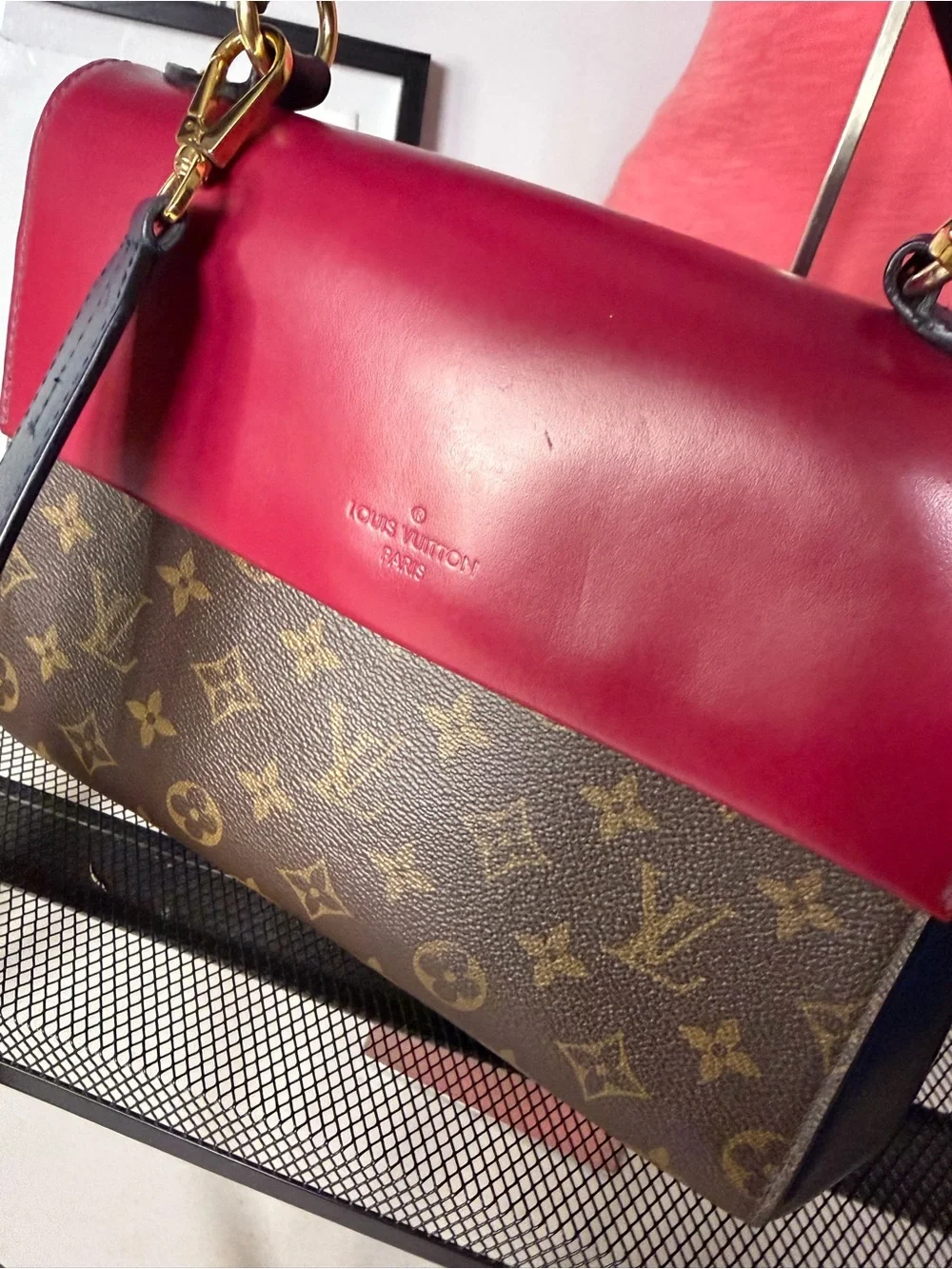 Louis Vuitton Monogram Cluny BB Red Leather Shoulder Bag + COA